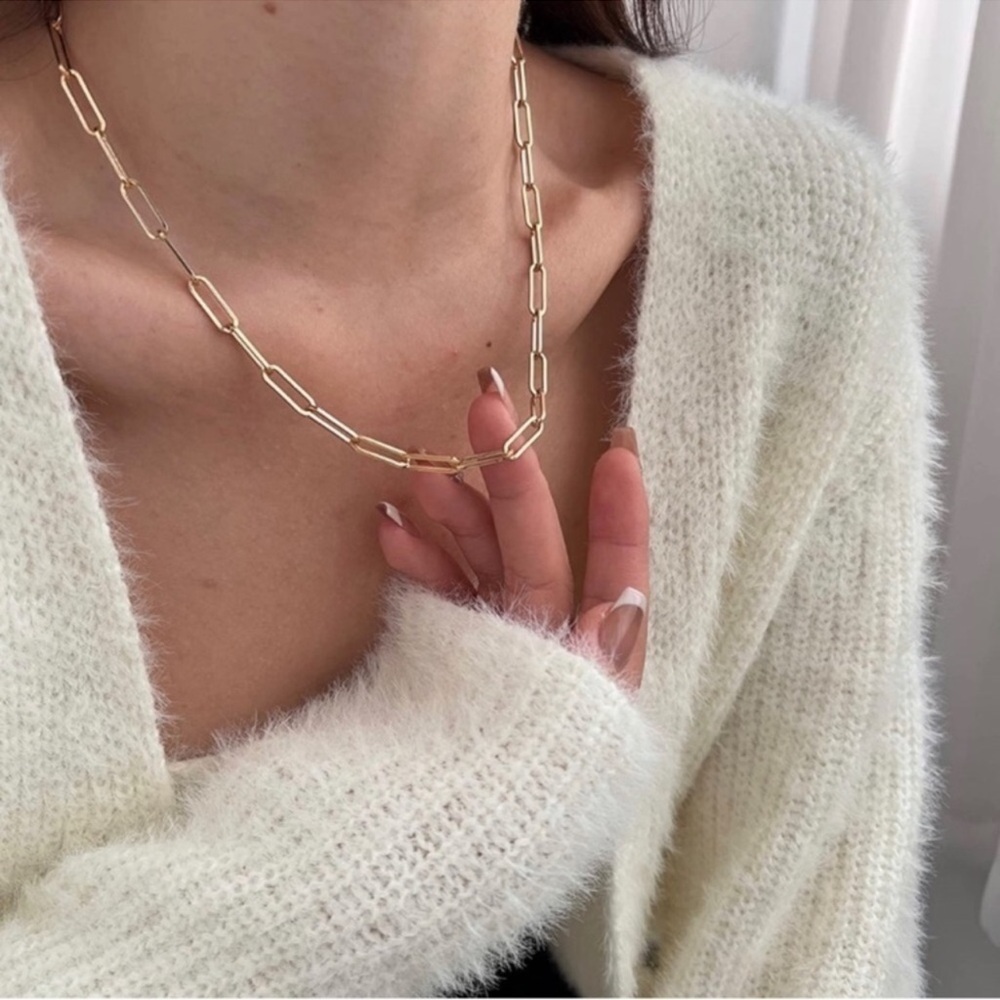 GOLD 14k Gold Plated Paperclip Chain Necklace - Picture 2 of 4